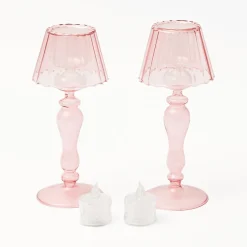 Mrs. Alice Pink Glass Lantern Tea Light Holder (Pair) - 24cm< Summer Candleware | Candle Holders