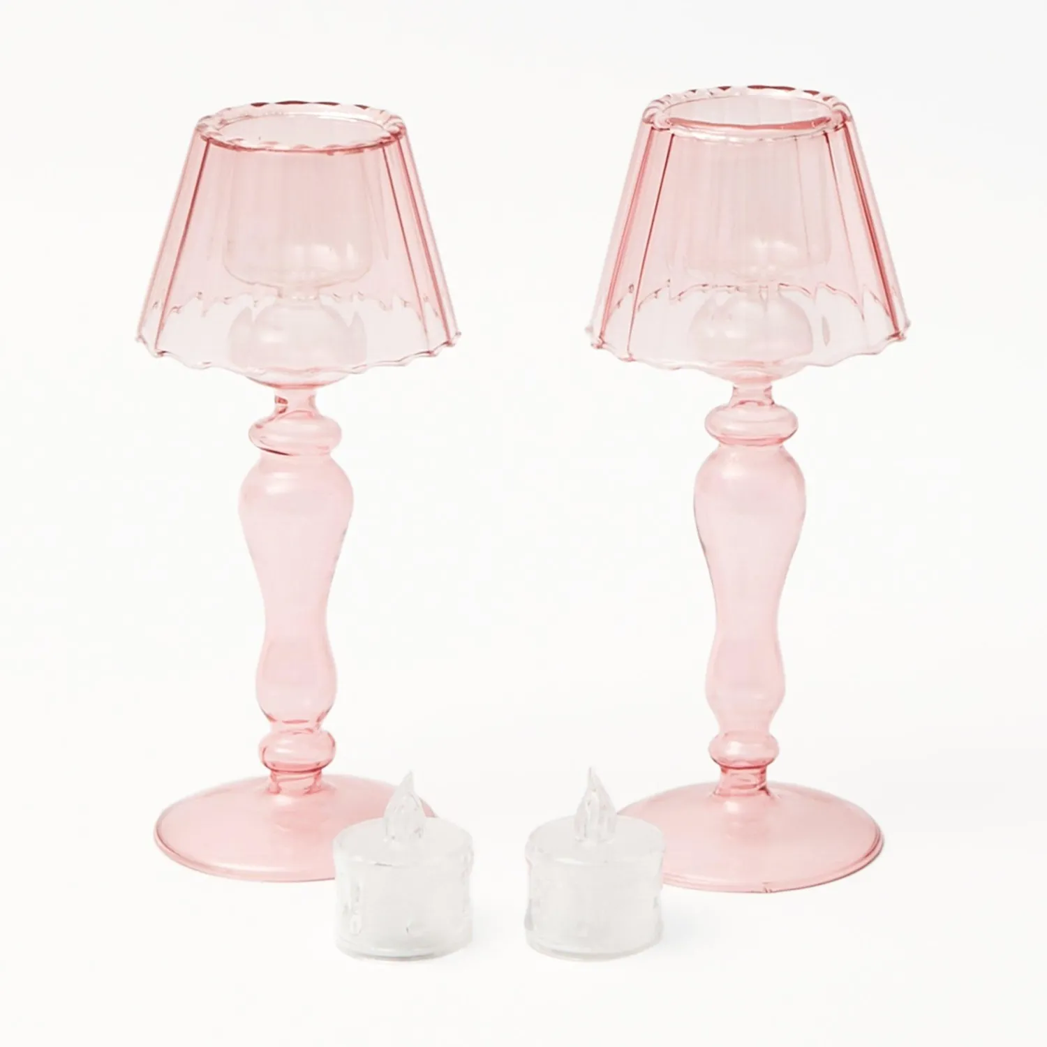 Mrs. Alice Pink Glass Lantern Tea Light Holder (Pair) - 24cm< Summer Candleware | Candle Holders