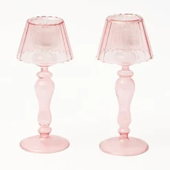 Mrs. Alice Pink Glass Lantern Tea Light Holder Set< Summer Candleware | Candle Holders