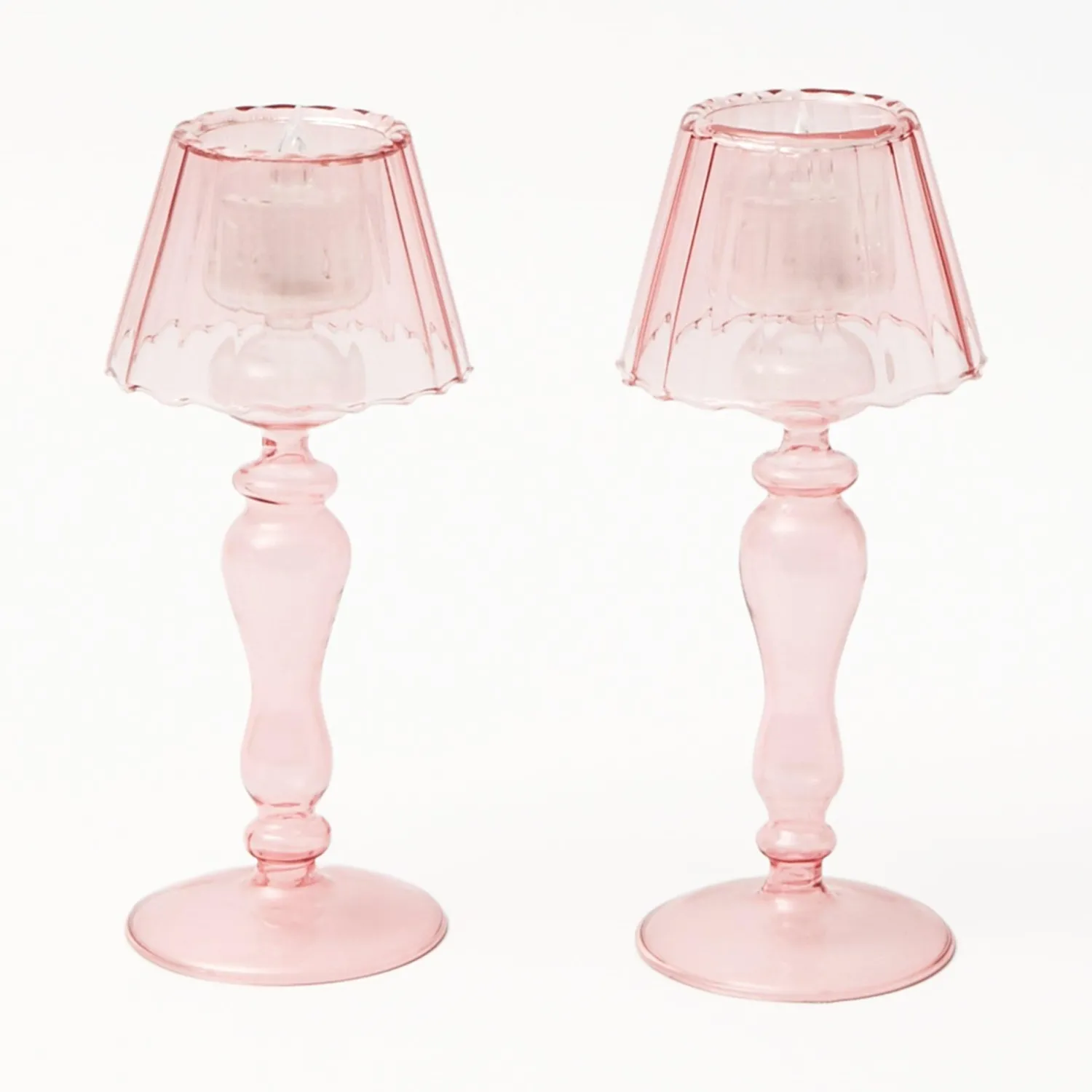 Mrs. Alice Pink Glass Lantern Tea Light Holder Set< Summer Candleware | Candle Holders