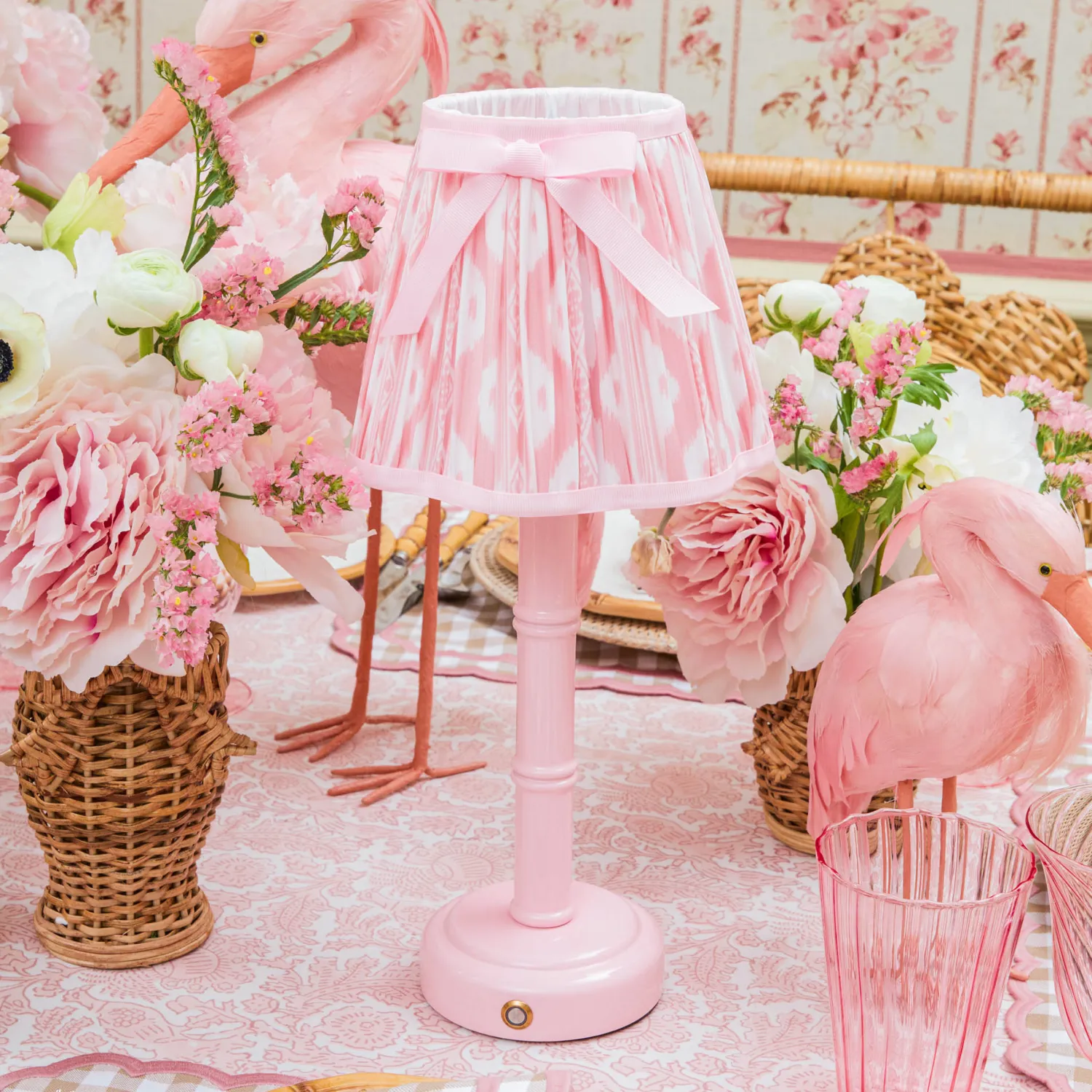 Mrs. Alice Pink Leonora Lacquer Rechargeable Lamp with Pink Ikat Bow Shade (18cm)< Rechargeable Table Lamps | For Her