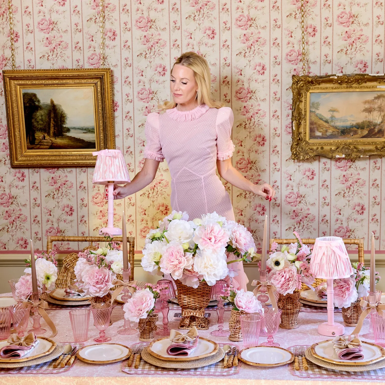 Mrs. Alice Pink Leonora Lacquer Rechargeable Lamp with Pink Ikat Bow Shade (18cm)< Rechargeable Table Lamps | For Her