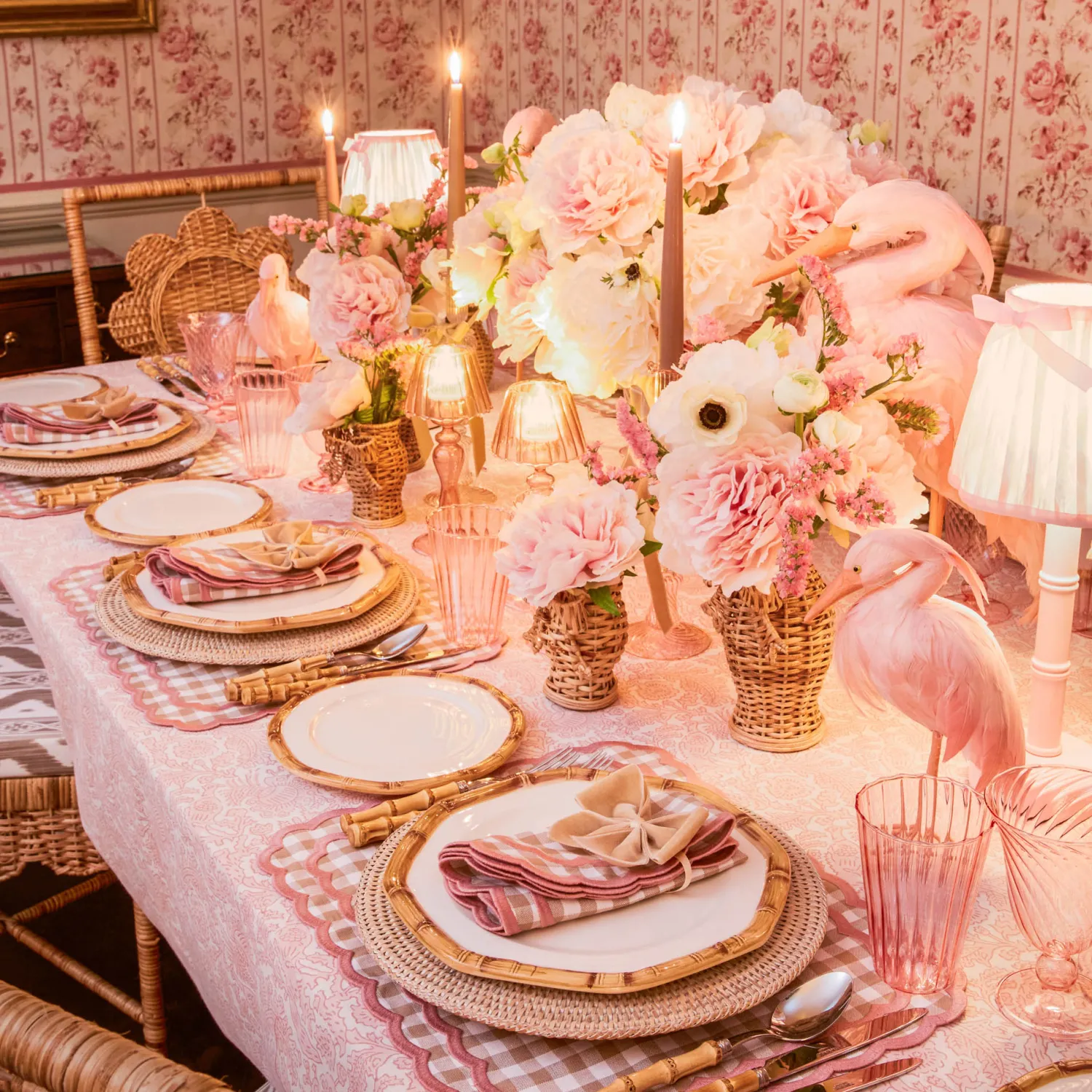 Mrs. Alice Pink Leonora Lacquer Rechargeable Lamp with Pink Ikat Bow Shade (18cm)< Rechargeable Table Lamps | For Her