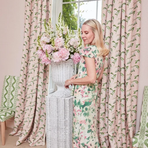 Mrs. Alice Pink Lily of the Valley Fabric< Serena Fresson Fabrics