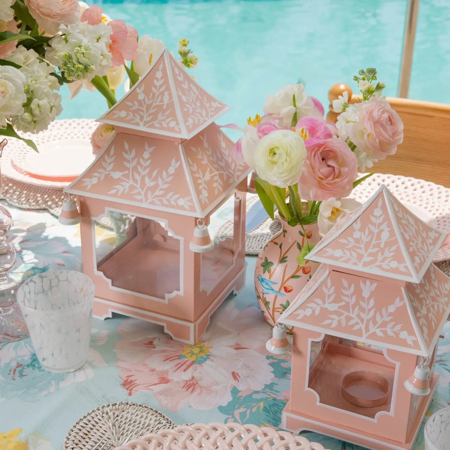Mrs. Alice Pink Mini Chinoiserie Pagoda Lanterns (Pair)< Summer Candleware | Year-round Decorations
