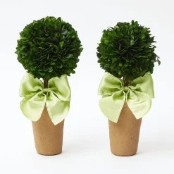 Mrs. Alice Potted Boxwood Ball with Green Bow (Pair)< Spring Decorations