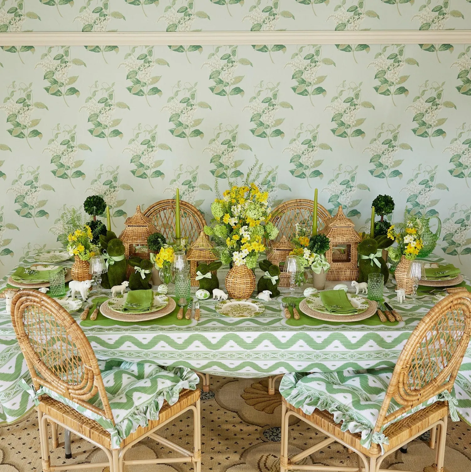 Mrs. Alice Potted Boxwood Ball with Green Bow (Pair)< Spring Decorations