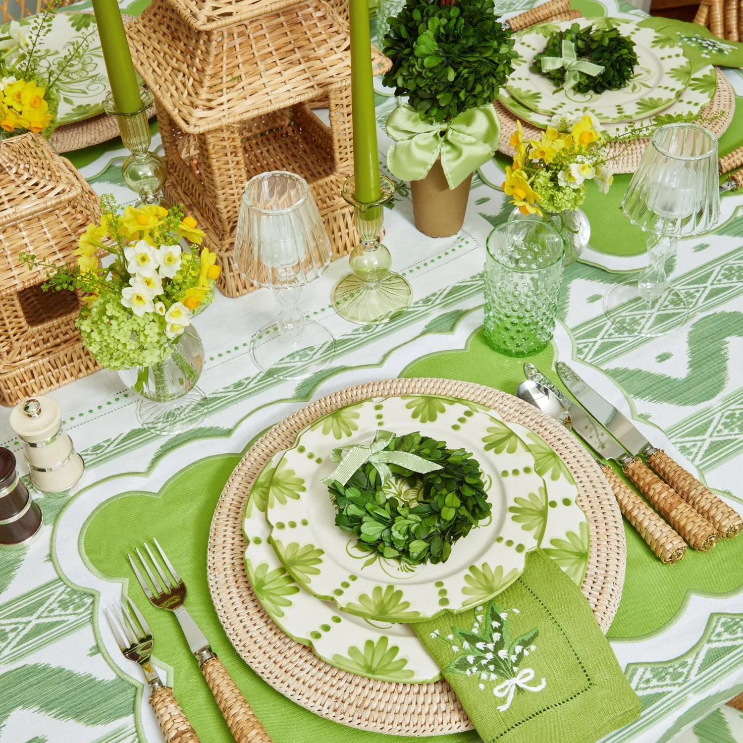 Mrs. Alice Potted Boxwood Ball with Green Bow (Pair)< Spring Decorations