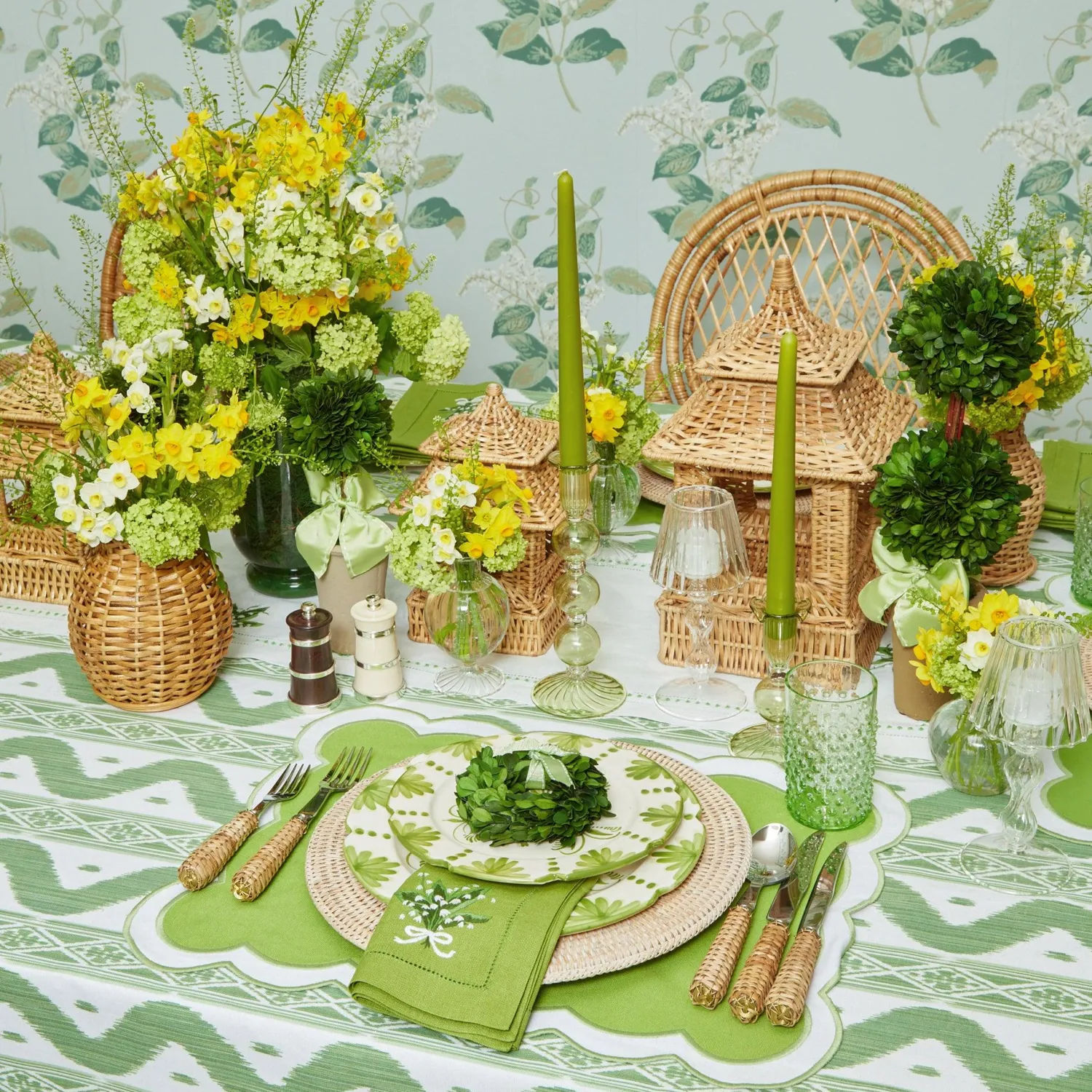 Mrs. Alice Potted Boxwood Ball with Green Bow (Pair)< Spring Decorations