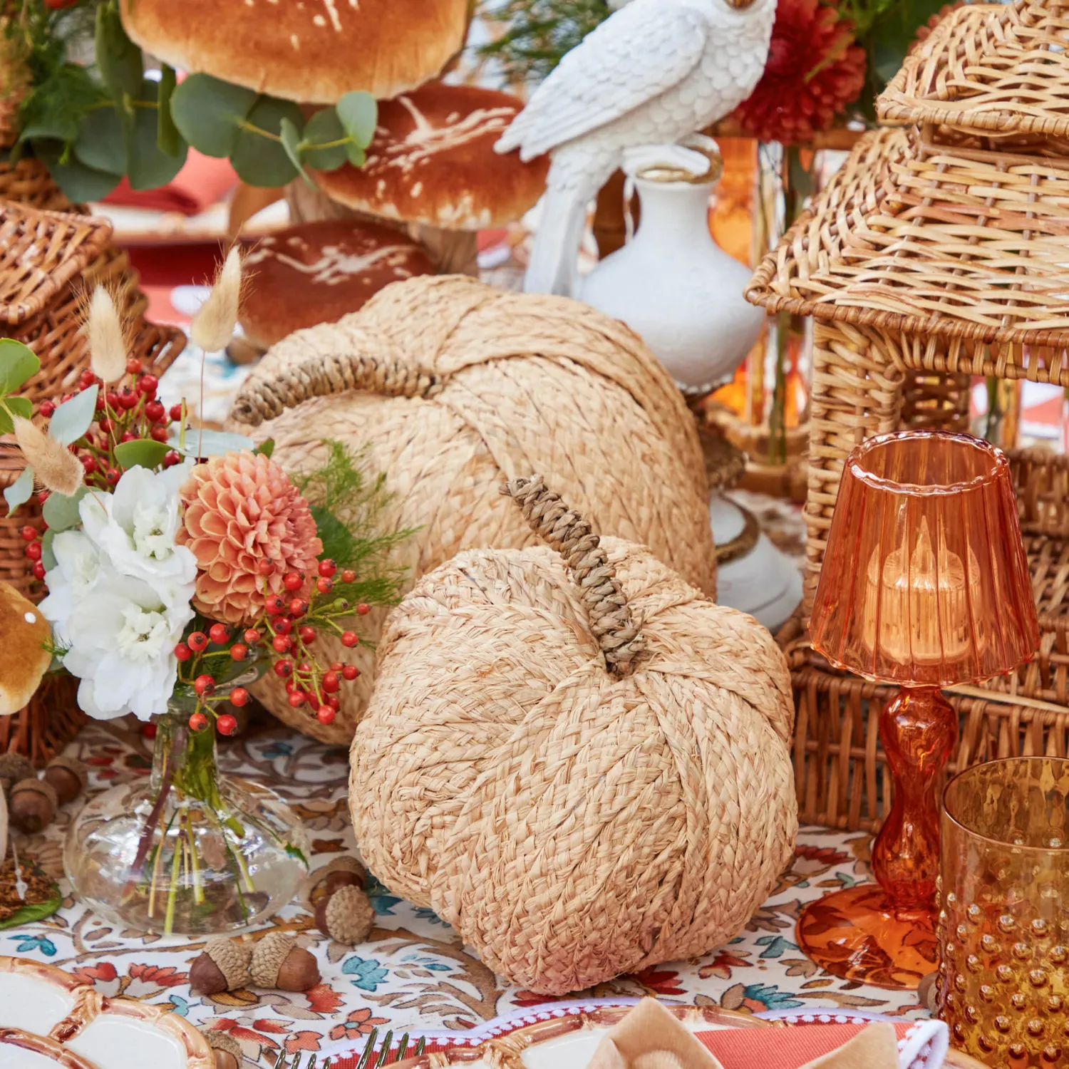 Mrs. Alice Raffia Pumpkin Family< Autumn Decorations