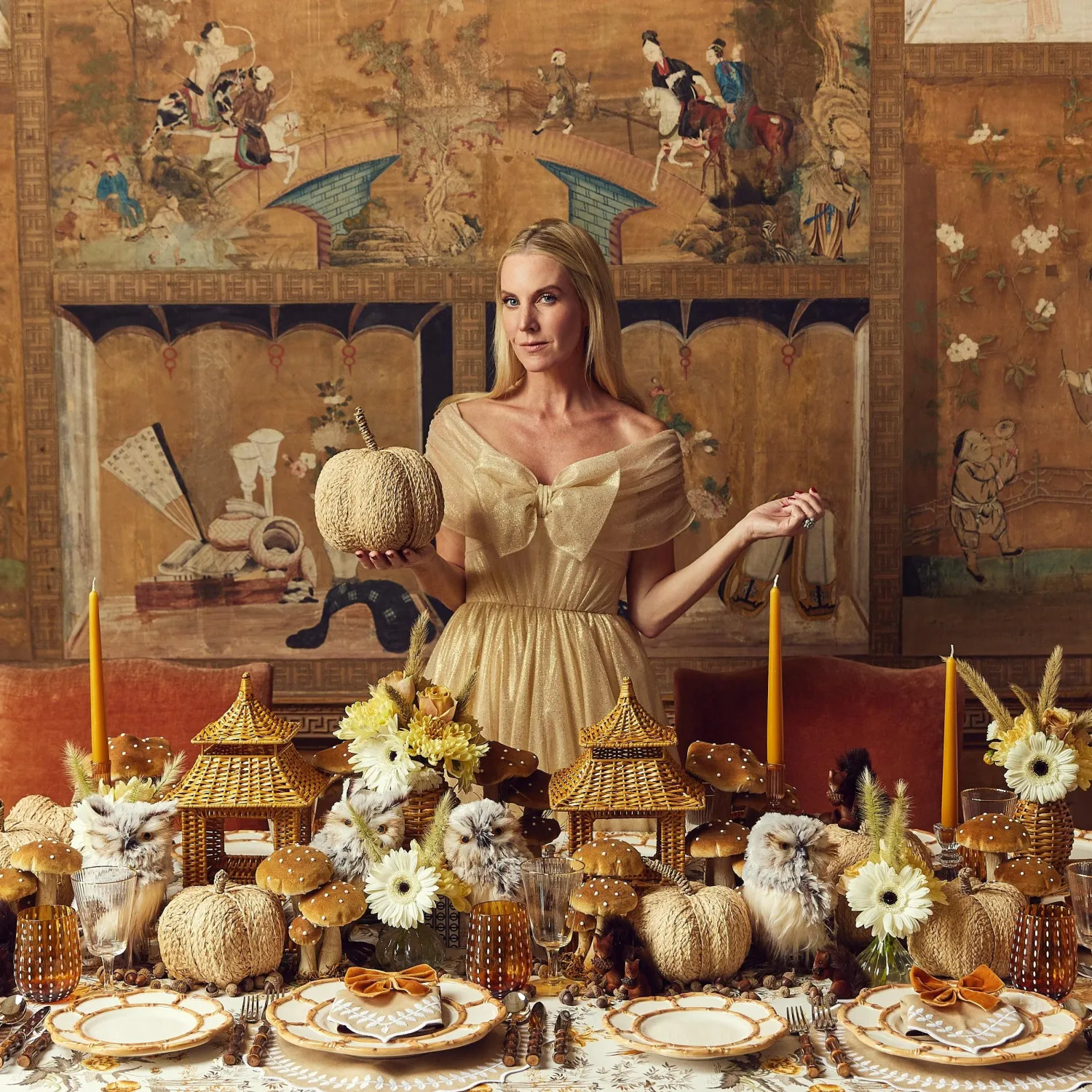 Mrs. Alice Raffia Pumpkin Family< Autumn Decorations