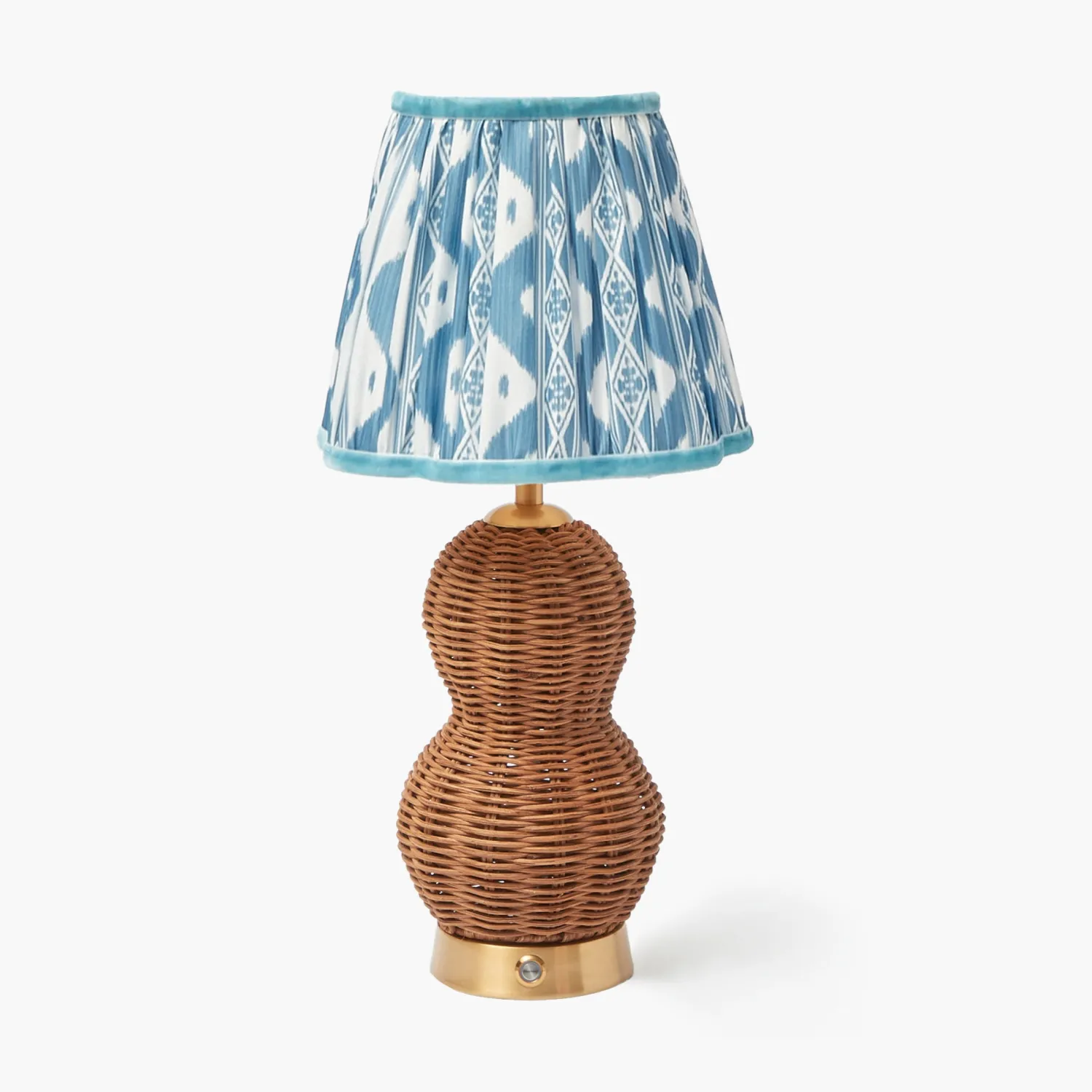 Mrs. Alice Rattan Bardot Rechargeable Lamp with Blue Ikat Shade (18cm)< Rechargeable Table Lamps