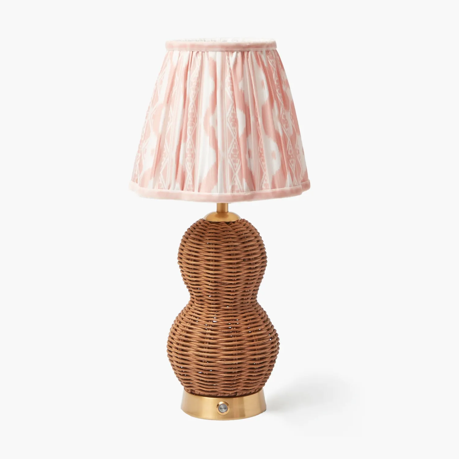 Mrs. Alice Rattan Bardot Rechargeable Lamp with Pink Ikat Shade (18cm)< Rechargeable Table Lamps