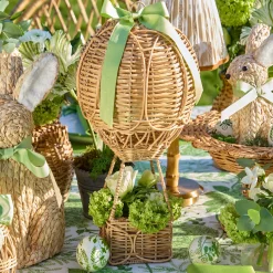 Mrs. Alice Rattan Hot Air Balloon with Green Grosgrain Bow< Spring Decorations