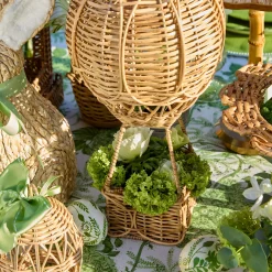 Mrs. Alice Rattan Hot Air Balloon with Green Grosgrain Bow< Spring Decorations