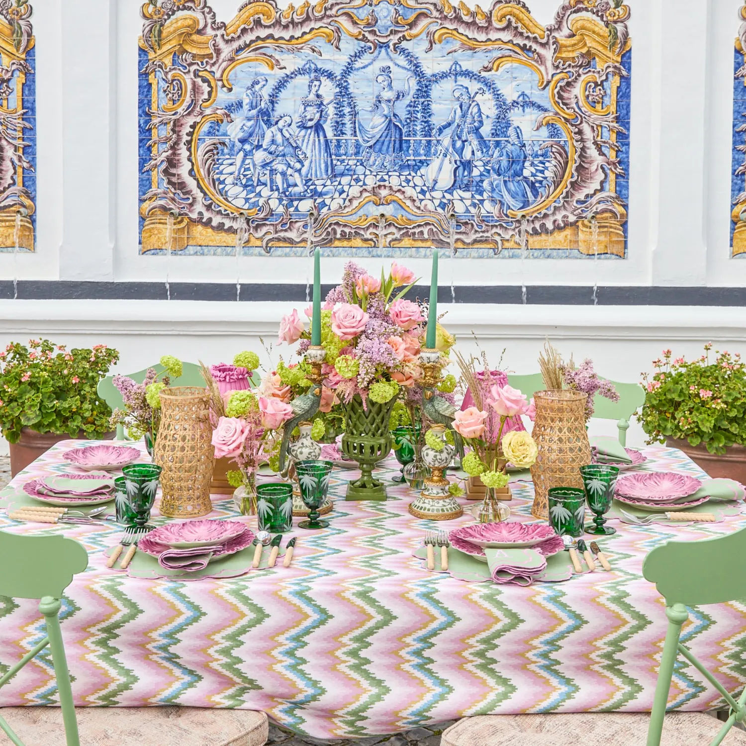 Mrs. Alice Rattan Hurricane Lantern (Pair)< Summer Glassware | Summer Candleware