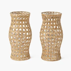 Mrs. Alice Rattan Hurricane Lantern (Pair)< Summer Glassware | Summer Candleware