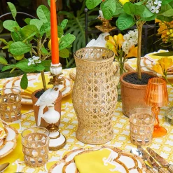 Mrs. Alice Rattan Hurricane Lantern (Pair)< Summer Glassware | Summer Candleware