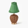 Mrs. Alice Rattan Ursula Rechargeable Lamp with Green Frilled Silk Shade (18cm)< Rechargeable Table Lamps