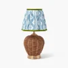 Mrs. Alice Rattan Ursula Rechargeable Lamp with Blue & Green Ikat Shade (18cm)< Rechargeable Table Lamps