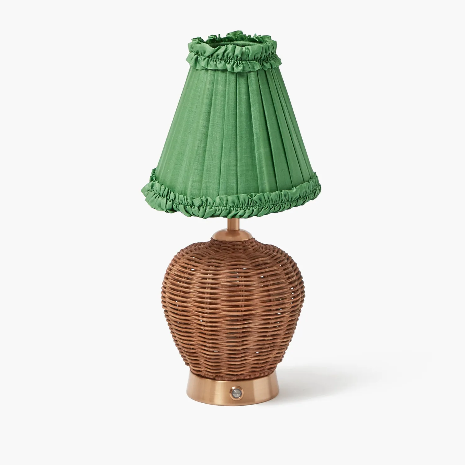 Mrs. Alice Rattan Ursula Rechargeable Lamp with Green Frilled Silk Shade (18cm)< Rechargeable Table Lamps
