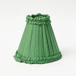 Mrs. Alice Rattan Ursula Rechargeable Lamp with Green Frilled Silk Shade (18cm)< Rechargeable Table Lamps
