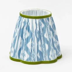 Mrs. Alice Rattan Ursula Rechargeable Lamp with Blue & Green Ikat Shade (18cm)< Rechargeable Table Lamps