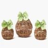 Mrs. Alice Rattan Woven Egg Family with Green Bows< Spring Decorations