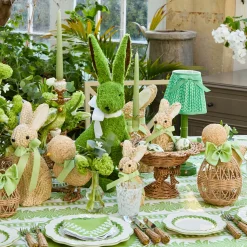 Mrs. Alice Rattan Woven Egg Family with Green Bows< Spring Decorations