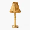 Mrs. Alice Rechargeable Bamboo Lamp with Caramel Silk Frilled Shade (18cm)< Rechargeable Table Lamps