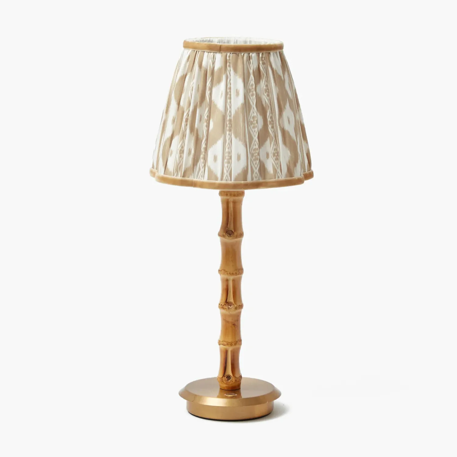 Mrs. Alice Rechargeable Bamboo Lamp with Putty Ikat Shade (18cm)< Rechargeable Table Lamps | Summer Lighting