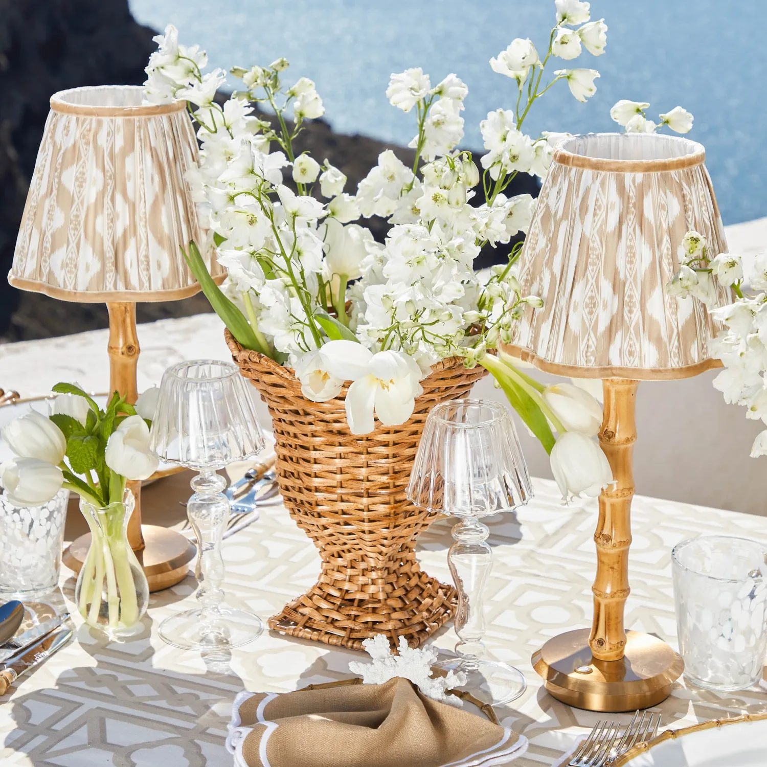 Mrs. Alice Rechargeable Bamboo Lamp with Putty Ikat Shade (18cm)< Rechargeable Table Lamps | Summer Lighting