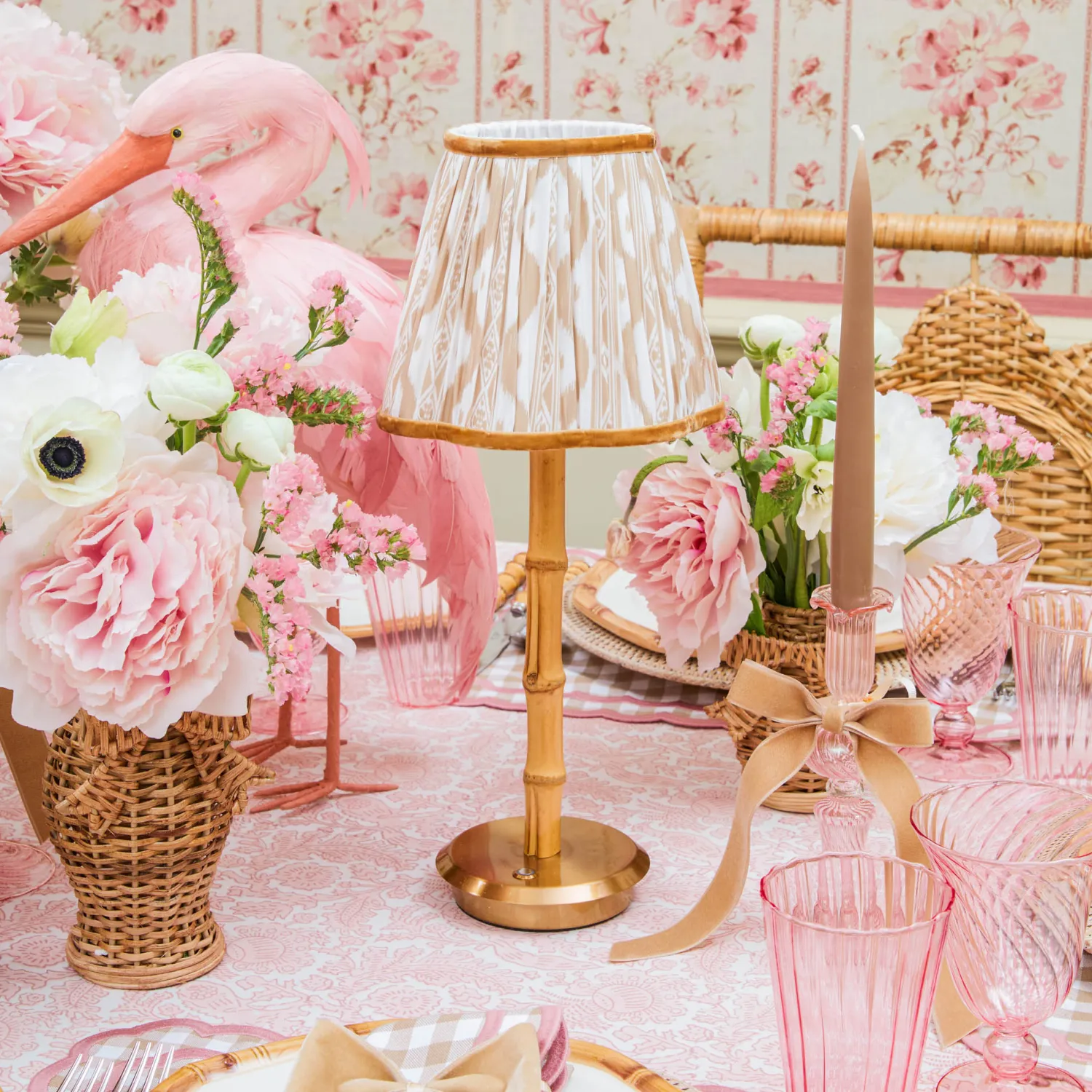 Mrs. Alice Rechargeable Bamboo Lamp with Putty Ikat Shade (18cm)< Rechargeable Table Lamps | Summer Lighting