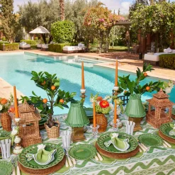 Mrs. Alice Rechargeable Lamp with Green Frilled Shade (18cm)< Rechargeable Table Lamps