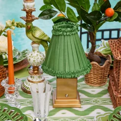 Mrs. Alice Rechargeable Lamp with Green Frilled Shade (18cm)< Rechargeable Table Lamps