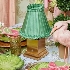 Mrs. Alice Rechargeable Lamp with Green Frilled Shade (18cm)< Rechargeable Table Lamps