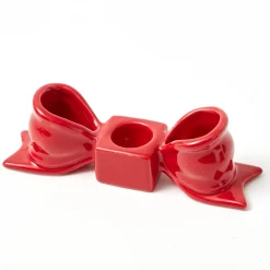 Mrs. Alice Red Ceramic Bow Candleholder (Pair)< Candle Holders