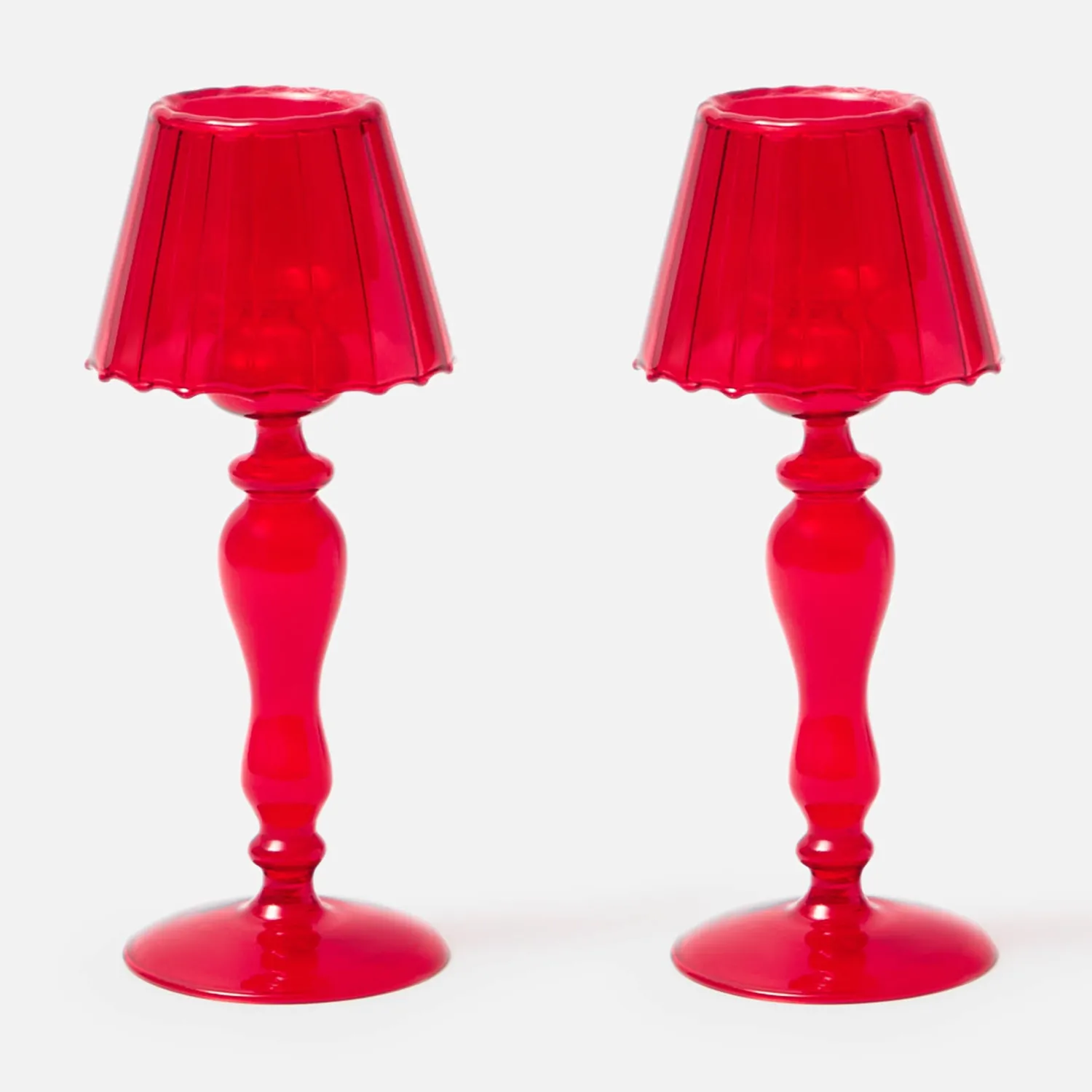 Mrs. Alice Red Glass Lantern Tea Light Holder (Pair) - 24 cm< Candle Holders | Tea Light Lanterns
