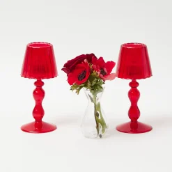 Mrs. Alice Red Glass Lantern Tea Light Holder (Pair) - 18 cm< Candle Holders | Tea Light Lanterns