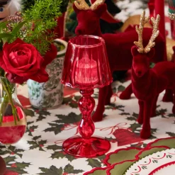 Mrs. Alice Red Glass Lantern Tea Light Holder (Pair) - 18 cm< Candle Holders | Tea Light Lanterns