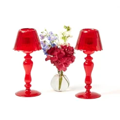 Mrs. Alice Red Glass Lantern Tea Light Holder (Pair) - 24 cm< Candle Holders | Tea Light Lanterns