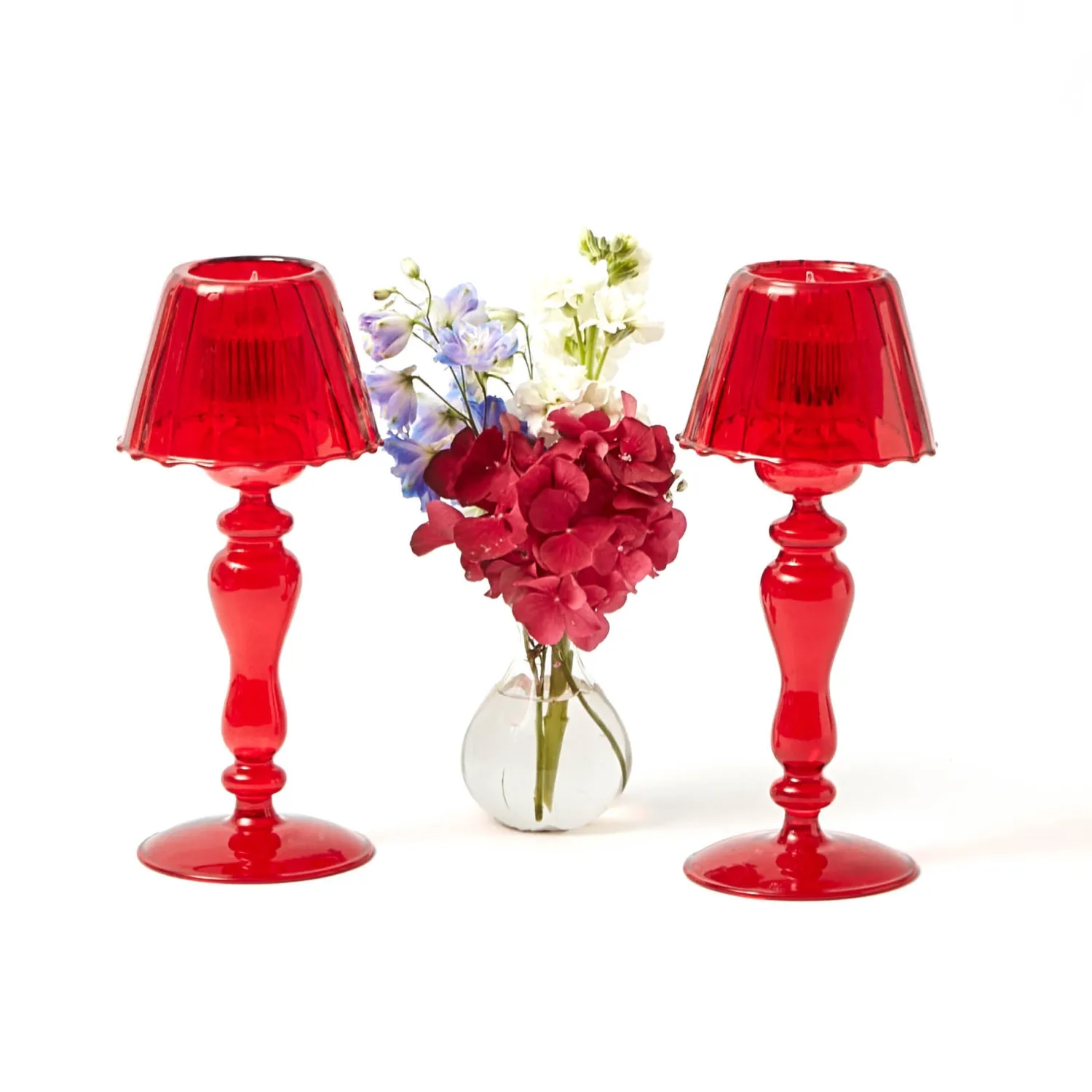 Mrs. Alice Red Glass Lantern Tea Light Holder (Pair) - 24 cm< Candle Holders | Tea Light Lanterns