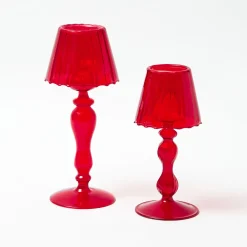 Mrs. Alice Red Glass Lantern Tea Light Holder (Pair) - 18 cm< Candle Holders | Tea Light Lanterns