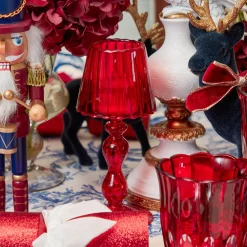 Mrs. Alice Red Glass Lantern Tea Light Holder (Pair) - 18 cm< Candle Holders | Tea Light Lanterns