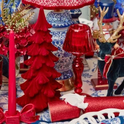 Mrs. Alice Red Glass Lantern Tea Light Holder (Pair) - 24 cm< Candle Holders | Tea Light Lanterns