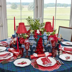 Mrs. Alice Red Glitter Crackers With White Velvet Bows (Set of 6)< Christmas Decorations