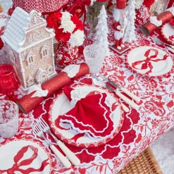 Mrs. Alice Red Glitter Crackers With White Velvet Bows (Set of 6)< Christmas Decorations
