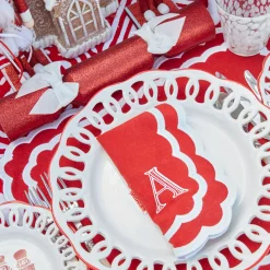 Mrs. Alice Red Glitter Crackers With White Velvet Bows (Set of 6)< Christmas Decorations