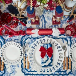 Mrs. Alice Red Glitter Crackers With White Velvet Bows (Set of 6)< Christmas Decorations