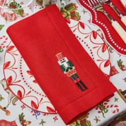 Mrs. Alice Red Linen Embroidered Nutcracker Napkins (Set of 4)< Napkins